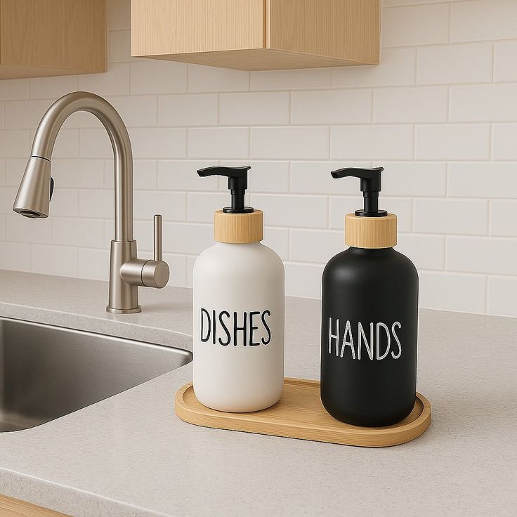 موزع صابون مزدوج (لليدين والأطباق) بتصميم أنيق